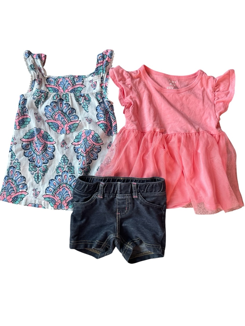Carter’s Toddler Girl Outfit Bundle Size 2T Pink Tulle Top Tuttu Denim Shorts